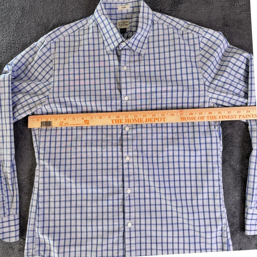 J.CREW Slim Fit Shirt L 2-Ply Cotton Blue White Grid‎ Windowpane Office Preppy